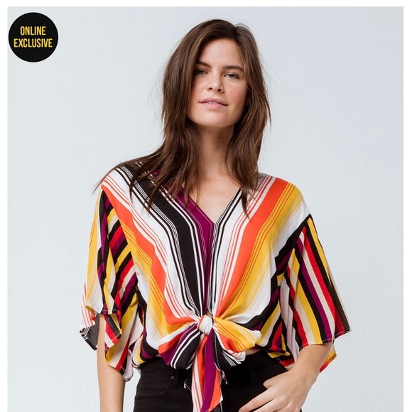 Tillys Polly & Esther Kimono Sleeve Crop Top Stripe Tie Front Top - Picture 5 of 12